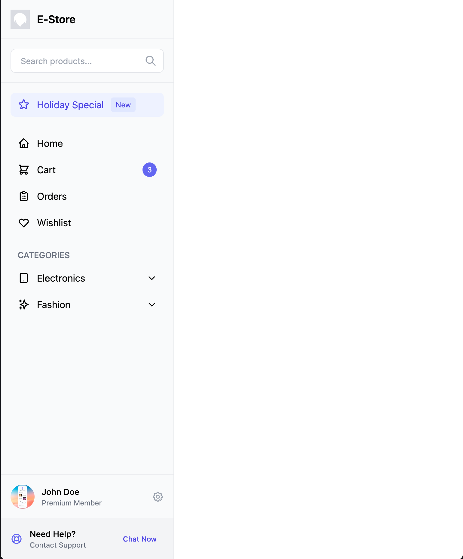 E-commerce Navigation Sidebar Template