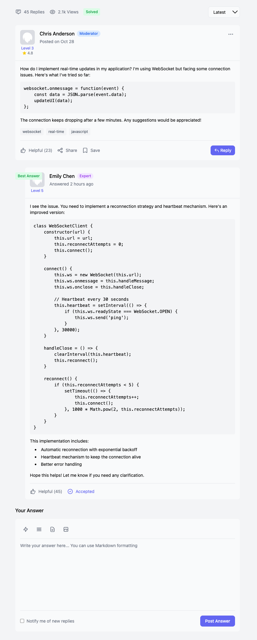 Community Forum Comment Template