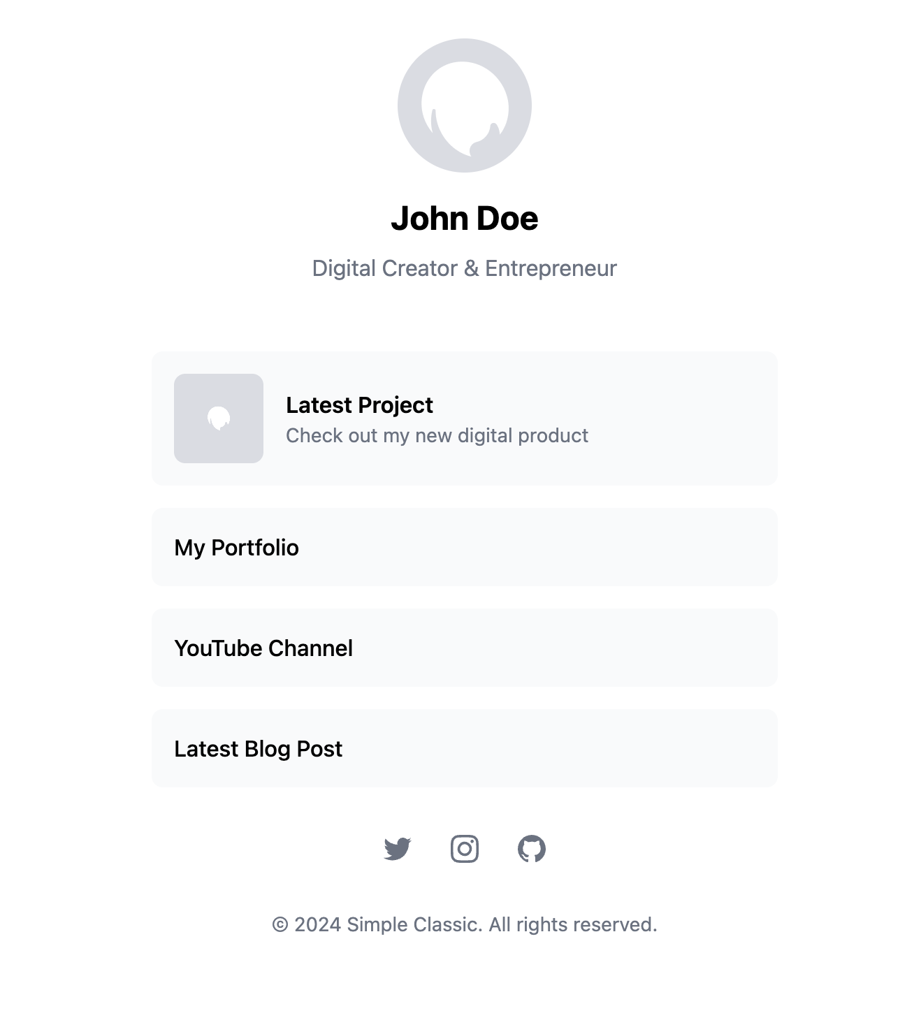 Simple Classic Link in Bio Template