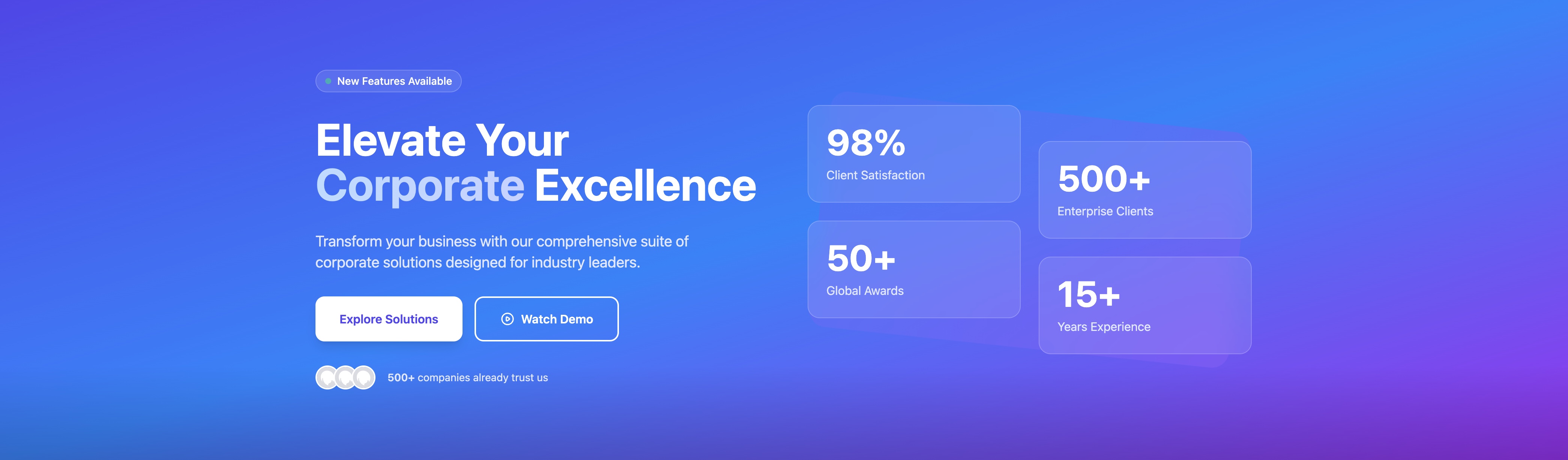 Blue Gradient Metrics Highlight Hero Component