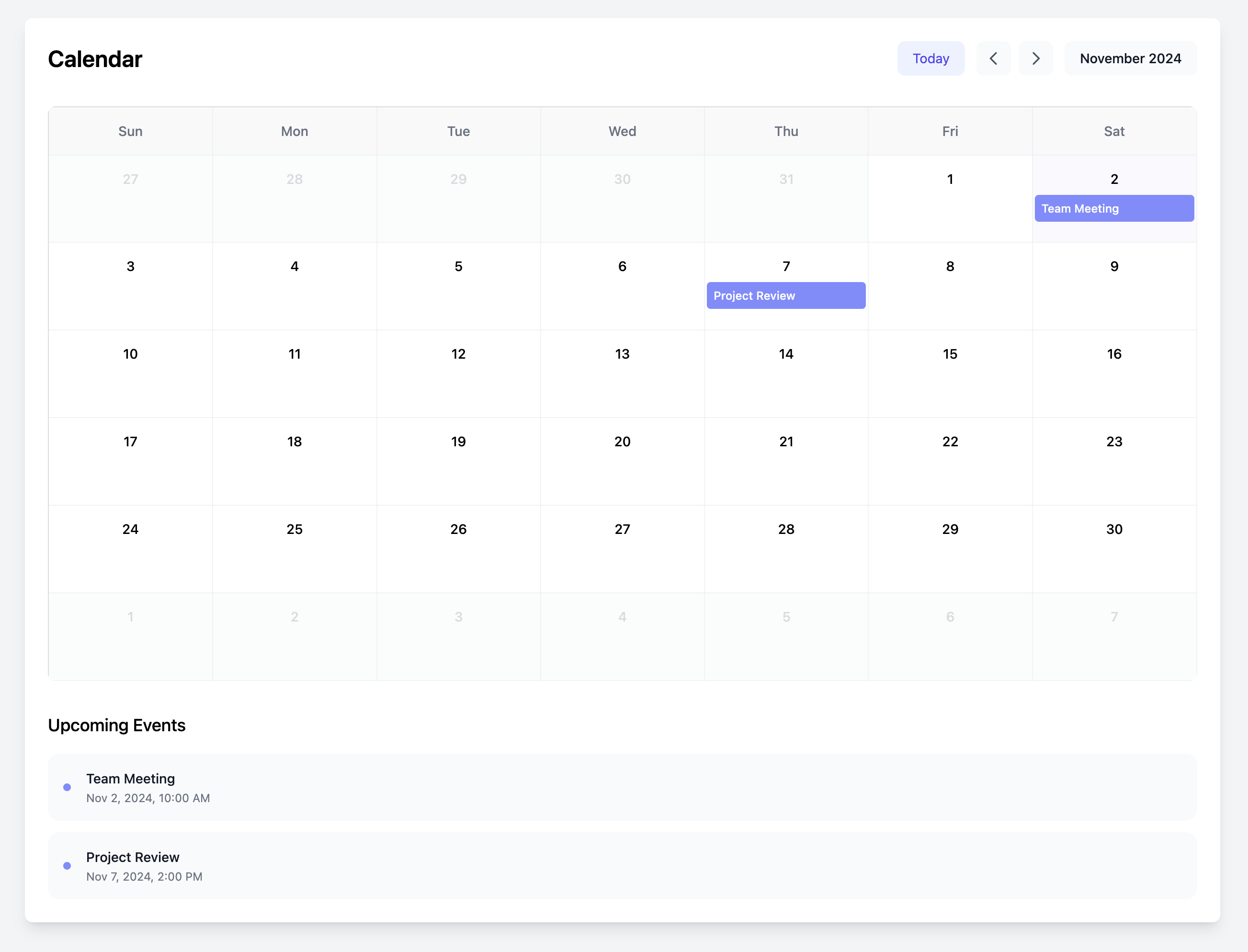 Simple Calendar View Template