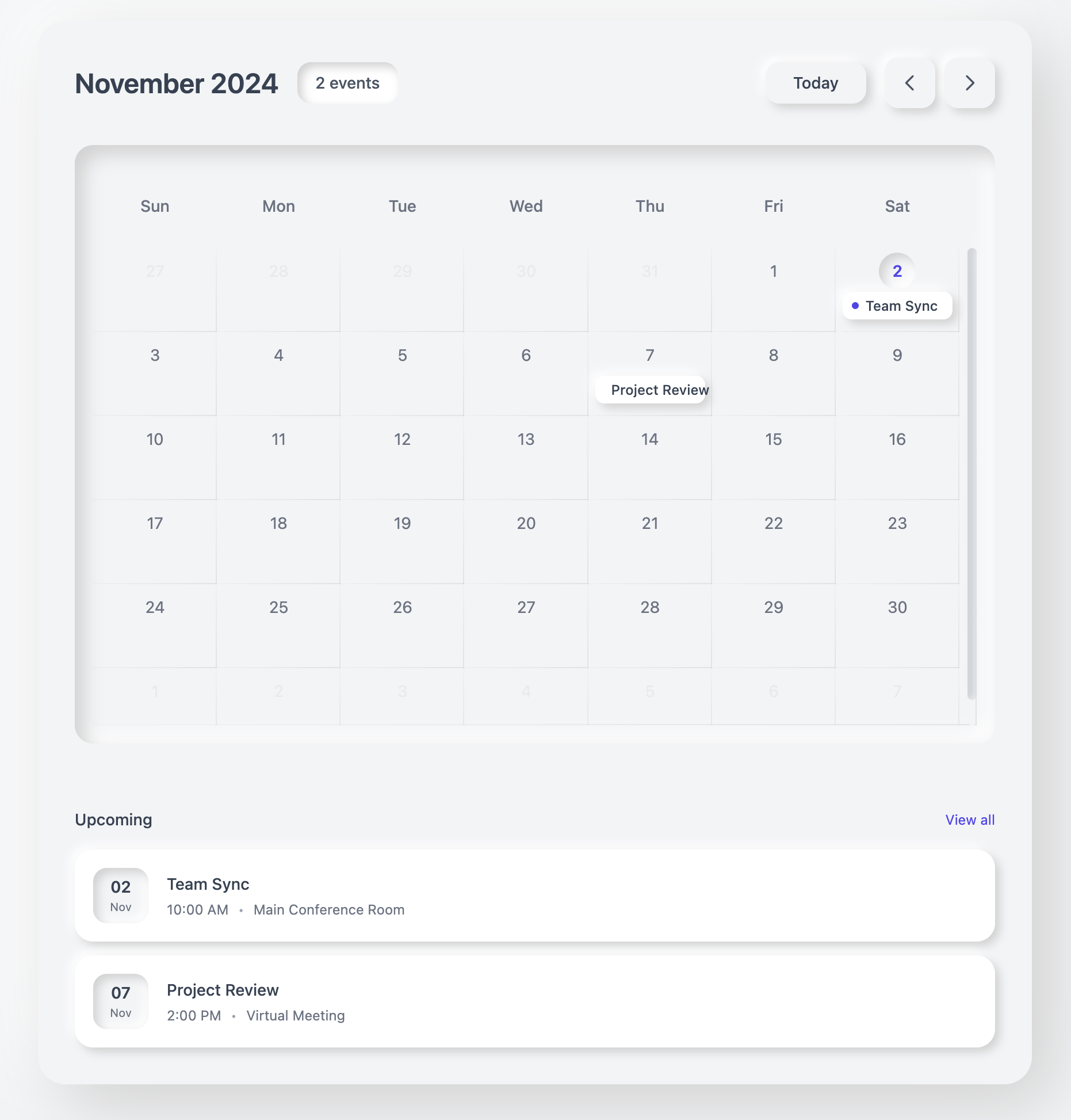 Neumorphic Calendar Component