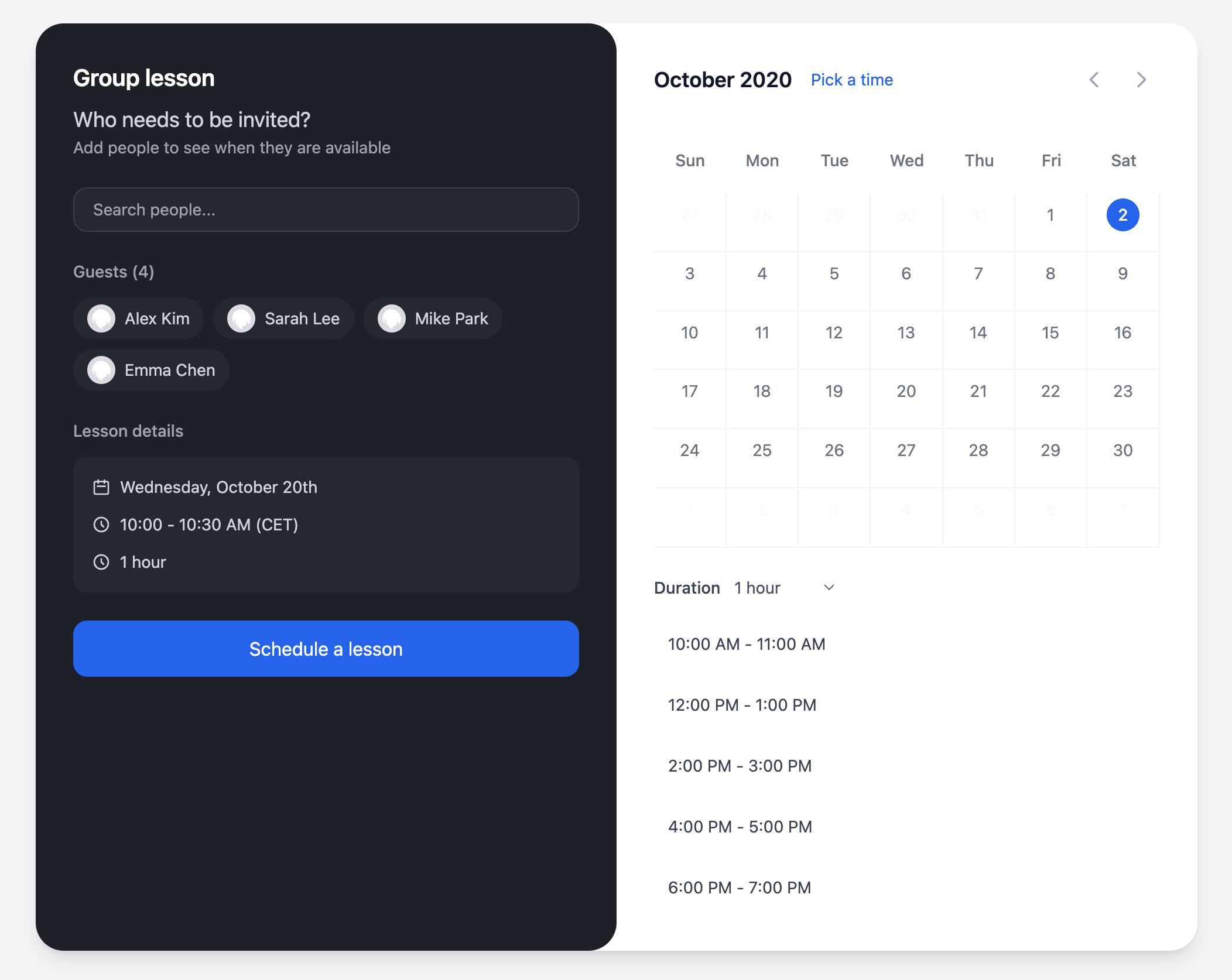 Modern Booking Calendar Component