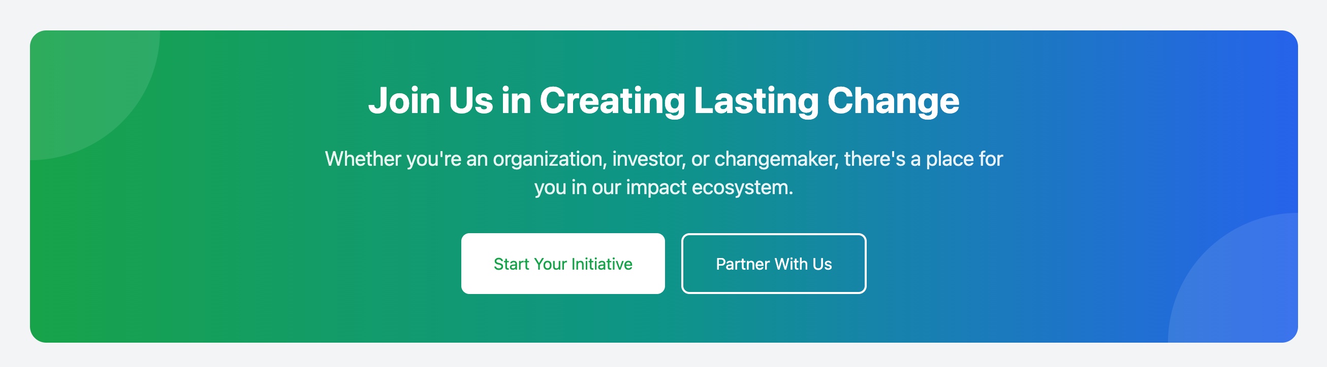 CTA with green and blue gradations that give you stability and trust