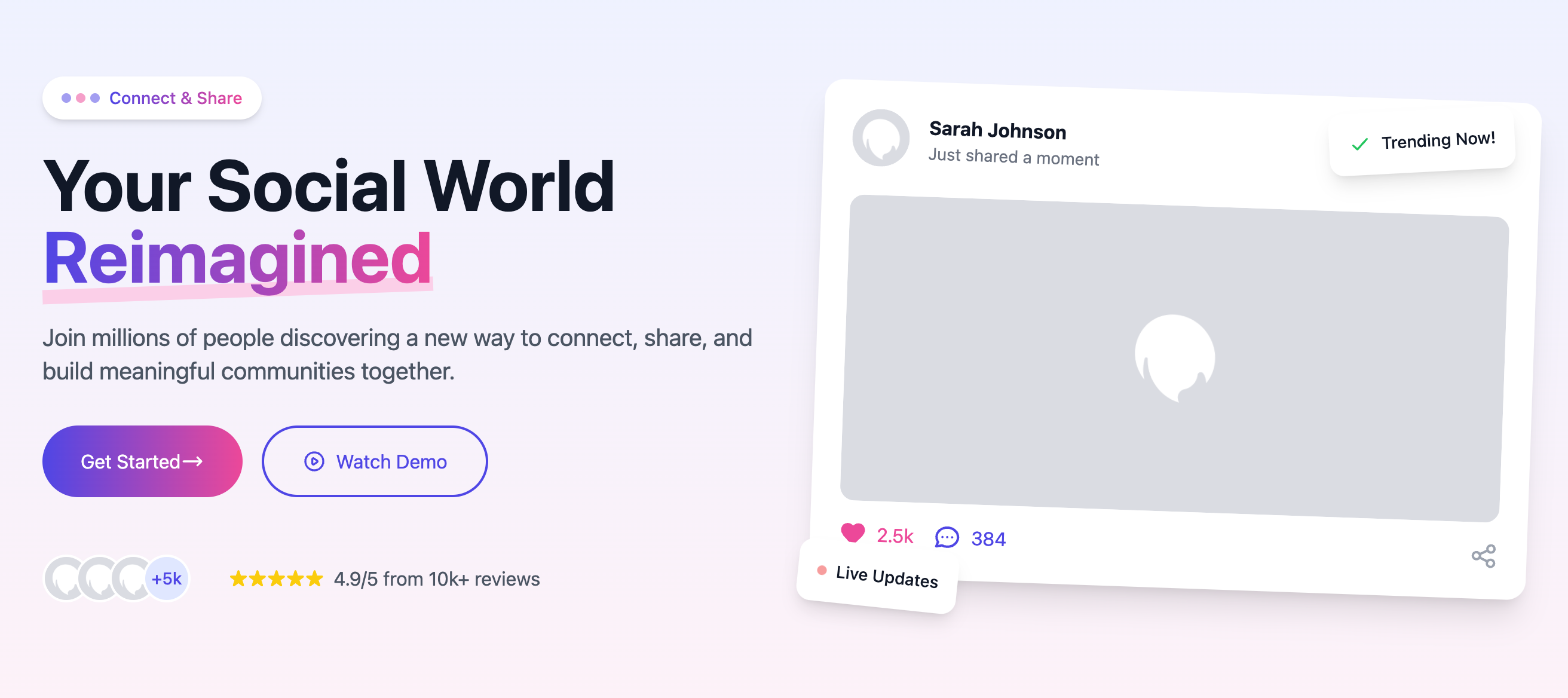 Hero Sections with dynamic social media vibes