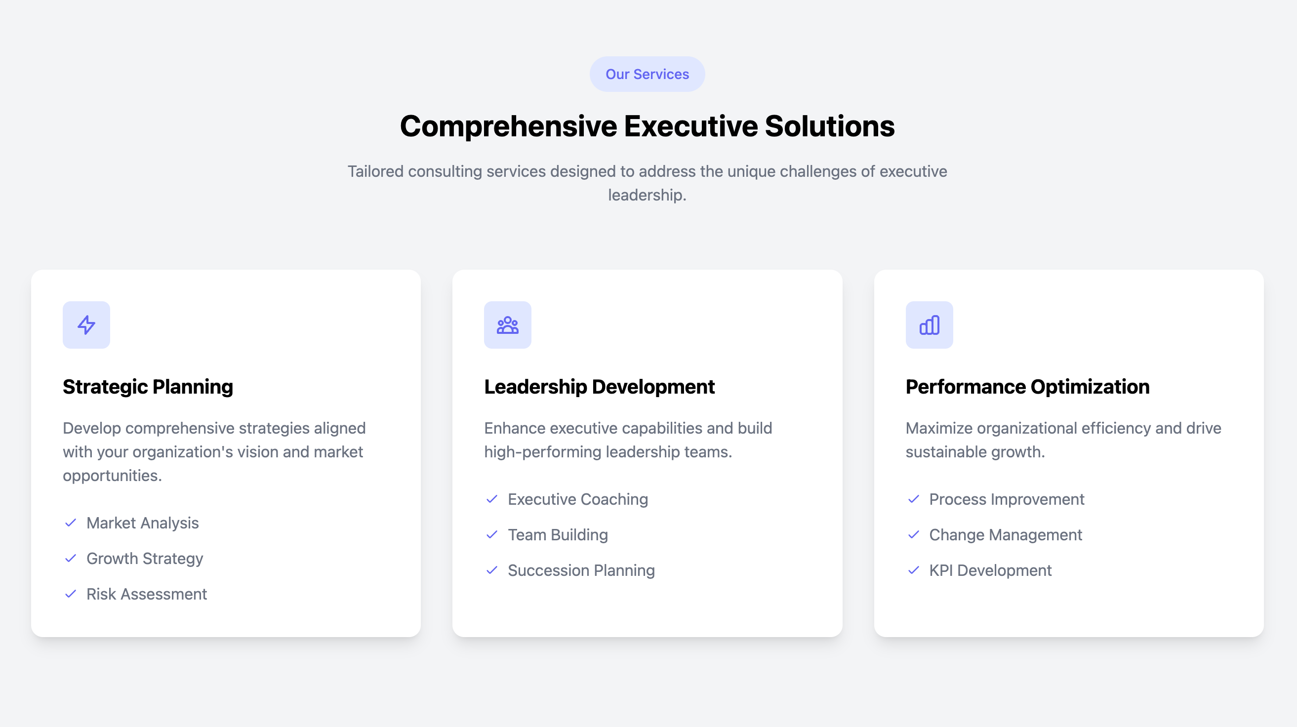 Feature component elements with icons and checklists