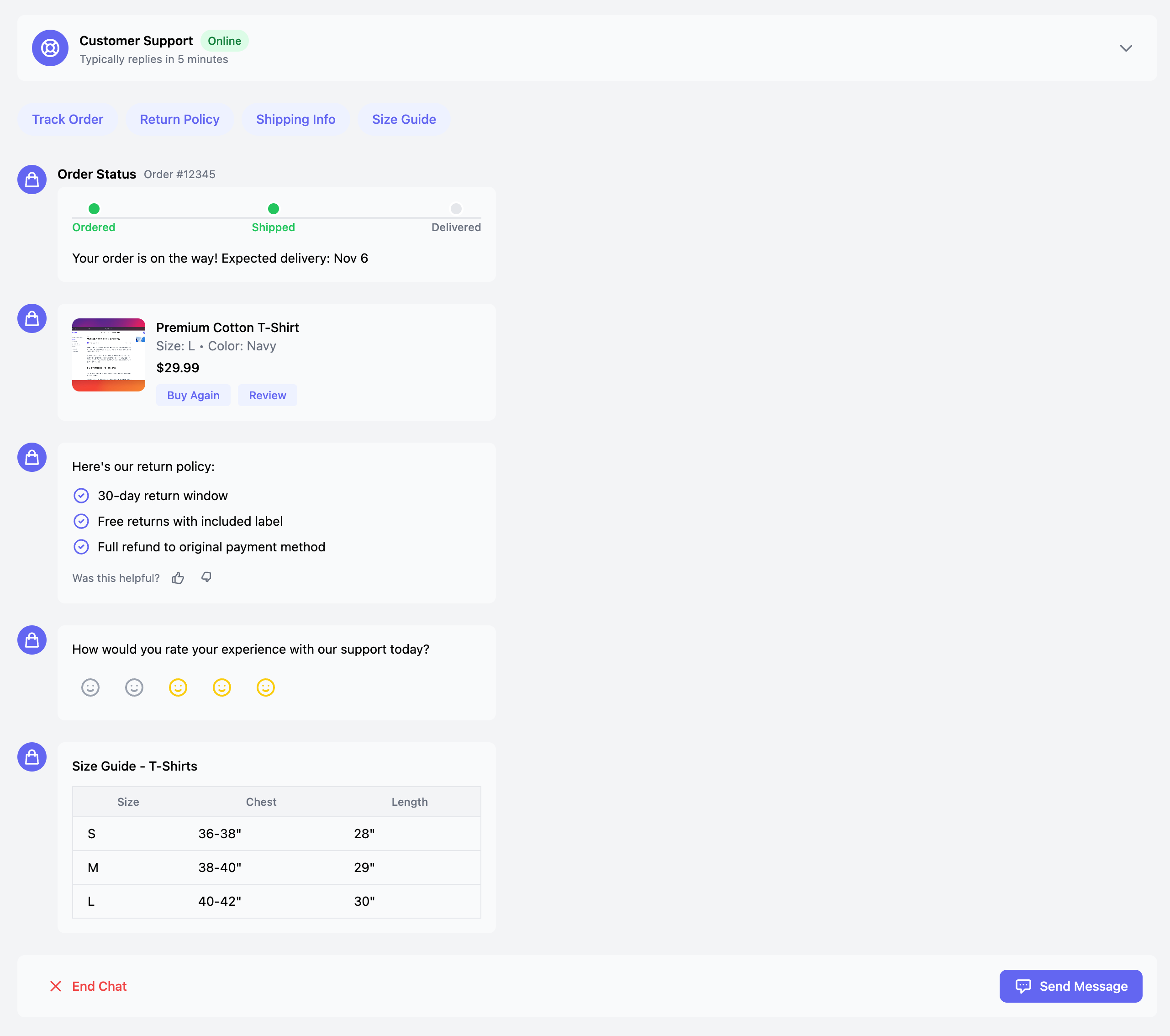 E-commerce Support Chat Bubble